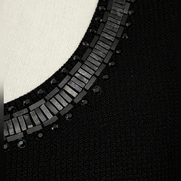 Vintage St John Black Knit Dress Beaded Trim Long Sleeve Size 4 - Picture 5 of 7